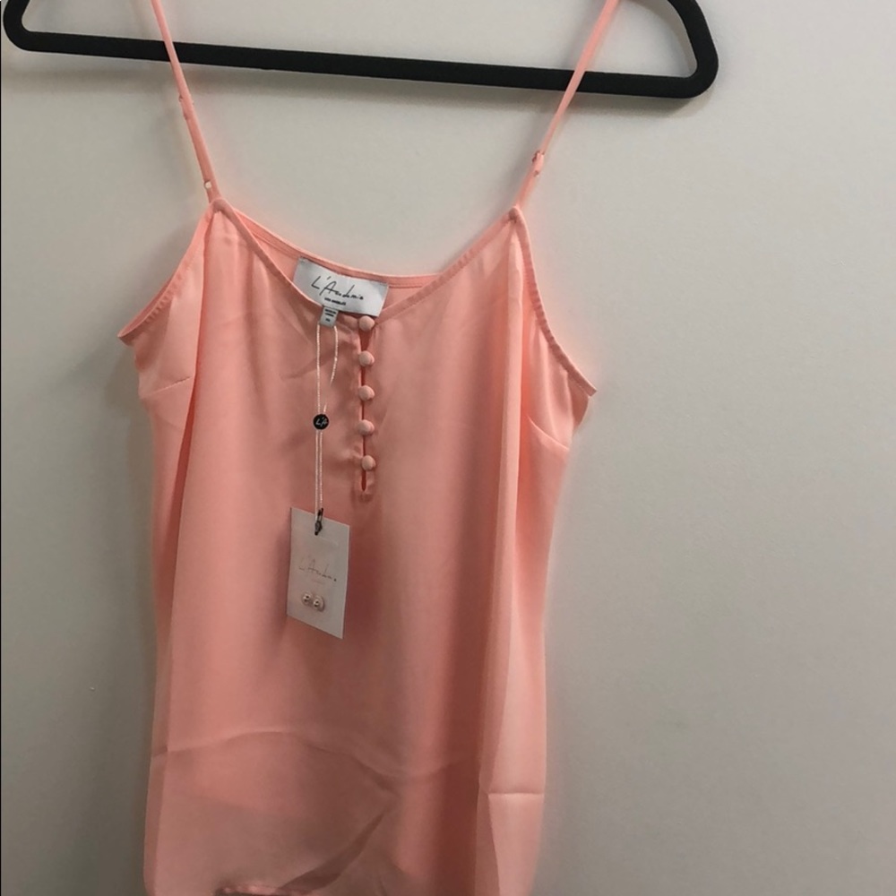L’academie pink silk cami with buttons